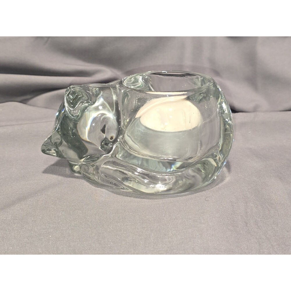 Vintage Indiana Glass Sleeping Cat Votive Candle Holder Made In U.S.A